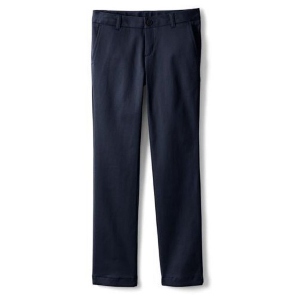 NWT LANDS'‎ END GIRLS PLAIN FRONT STRETCH CHINO PANTS CLASSIC NAVY 7, 8, 14